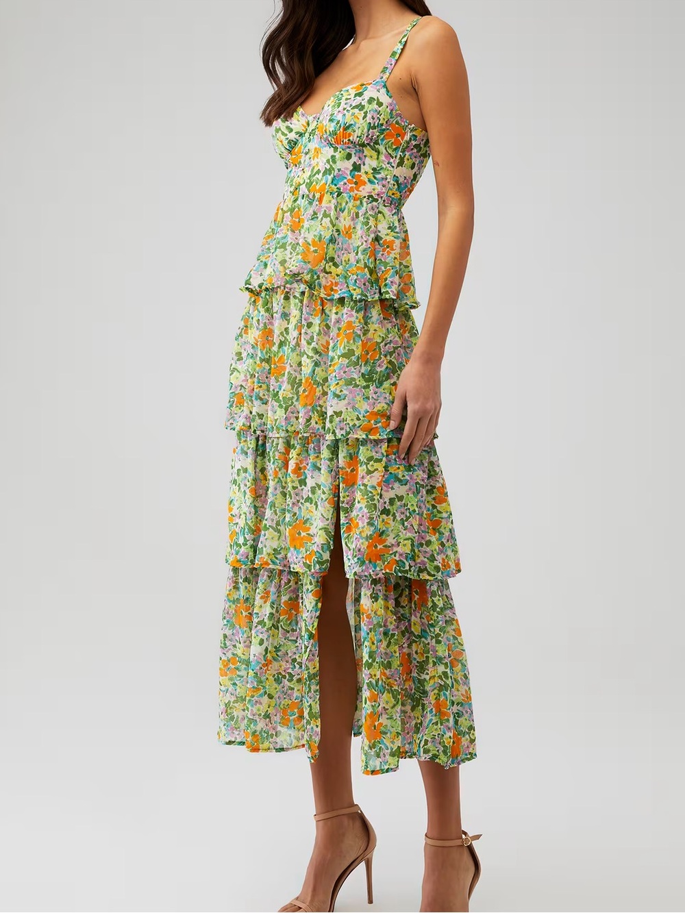 ASTR midsummer green floral tiered dress. Medium - Picture 2 of 7